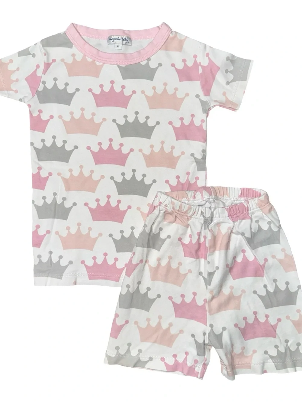 Magnolia Baby Girls Size 4T Pink Gray Crown Tiara Short Pajama Set
